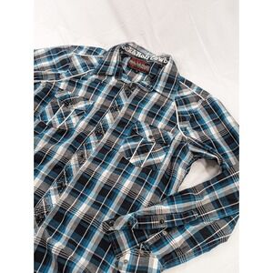 Rock & Roll Cowboy Pearl Snap Shirt Mens M Multicolor Plaid Long Sleeve